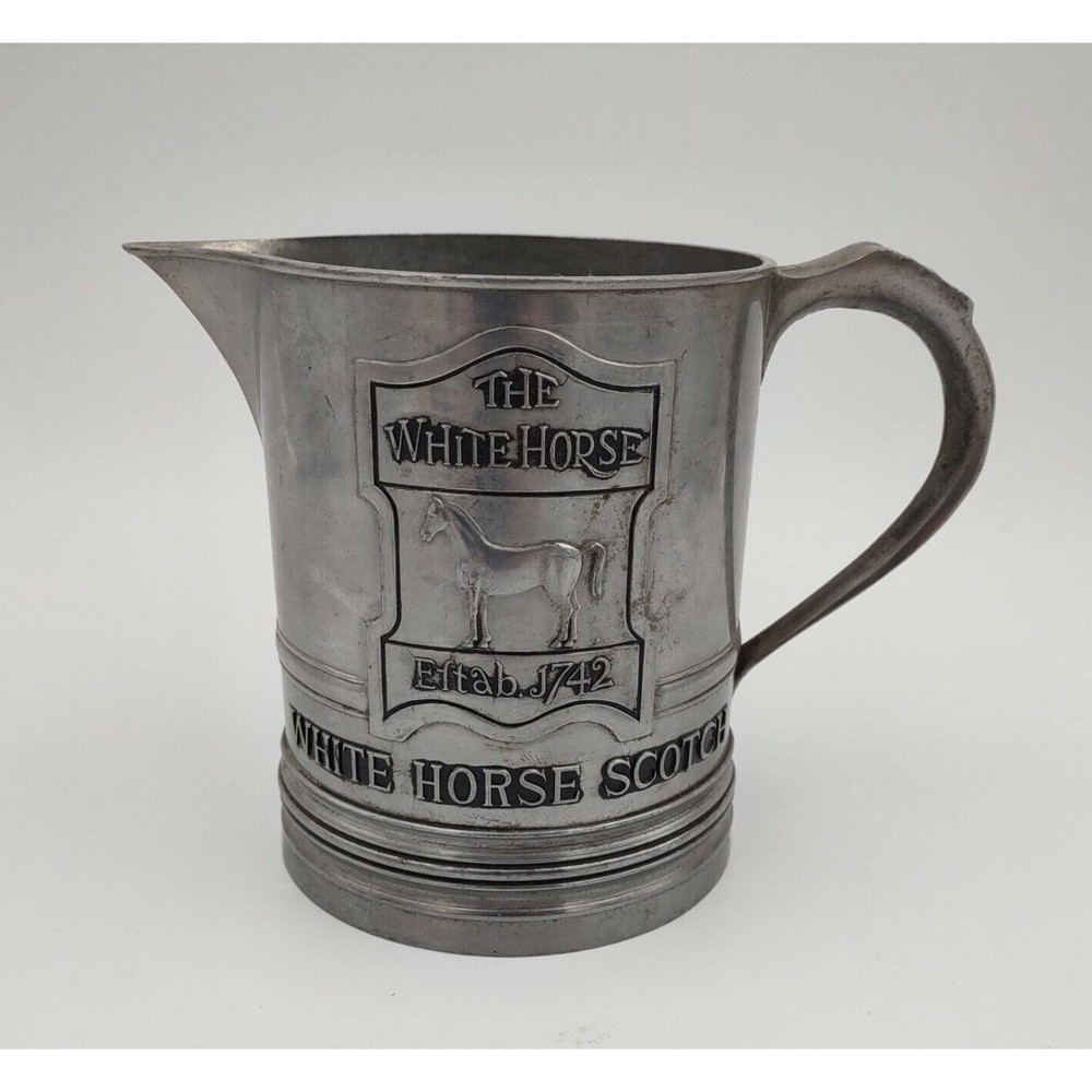 The White Horse Cellar Scotch Whiskey Metal Tankard Pitcher Cup Mug VTG Scotland